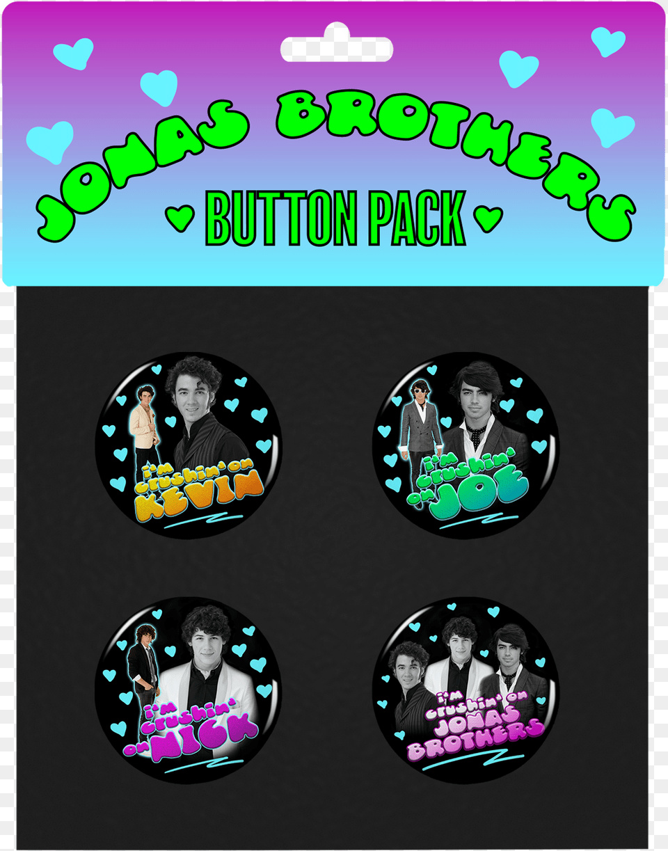 Throwback Button Pack Jonas Brothers Button Pack, Advertisement, Poster, Adult, Male Png
