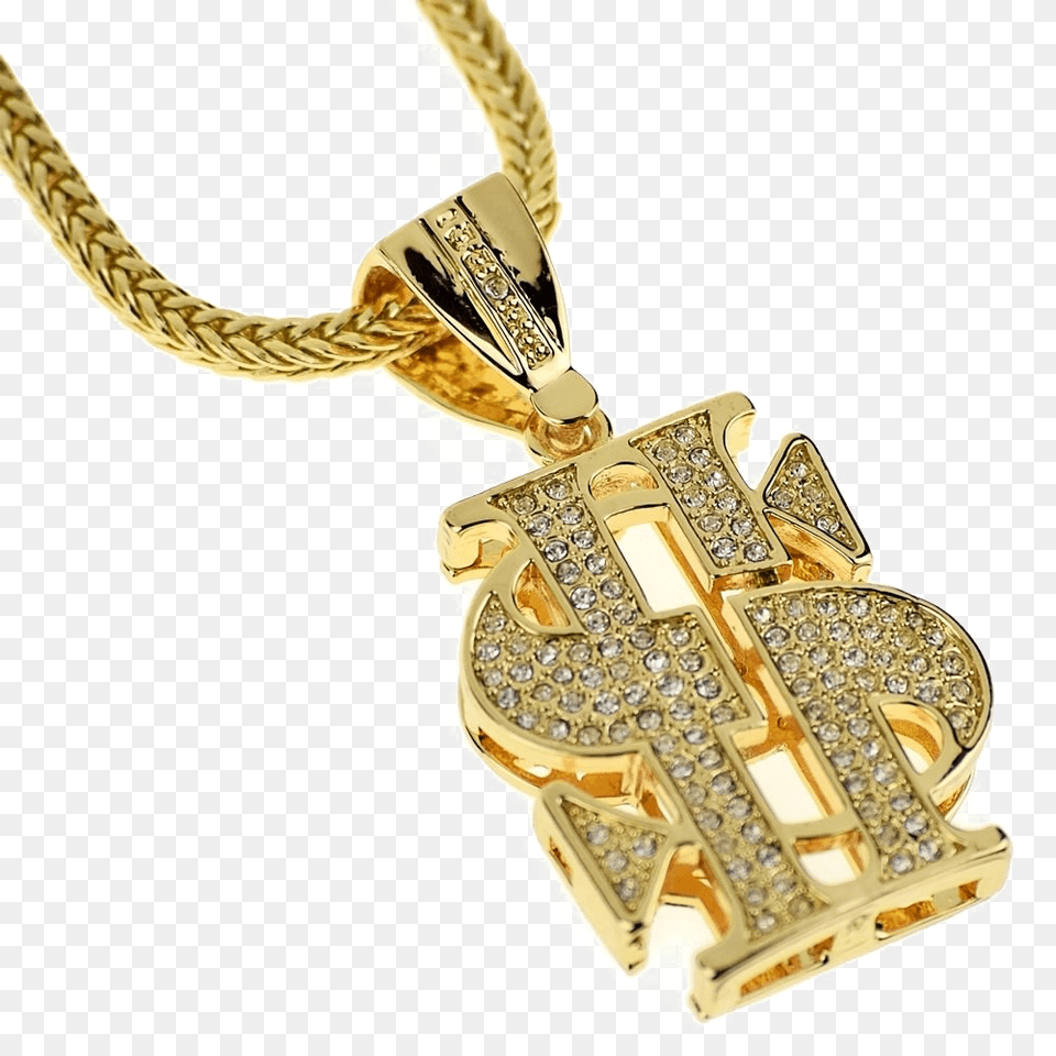 Thug Life Dollar Gold Chain Transparent Image Necklace Gold, Accessories, Jewelry, Pendant, Diamond Free Png Download