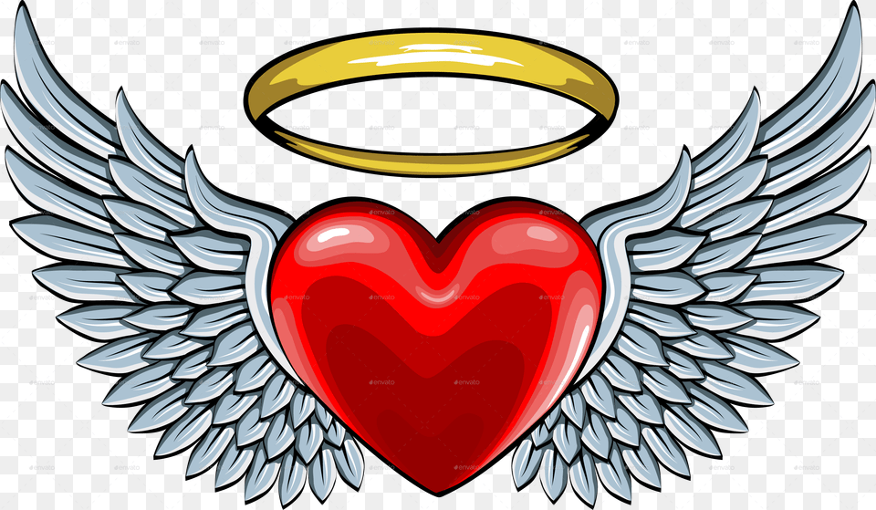 Thumb Angel Wings On A Heart, Emblem, Symbol, Logo, Animal Free Png Download