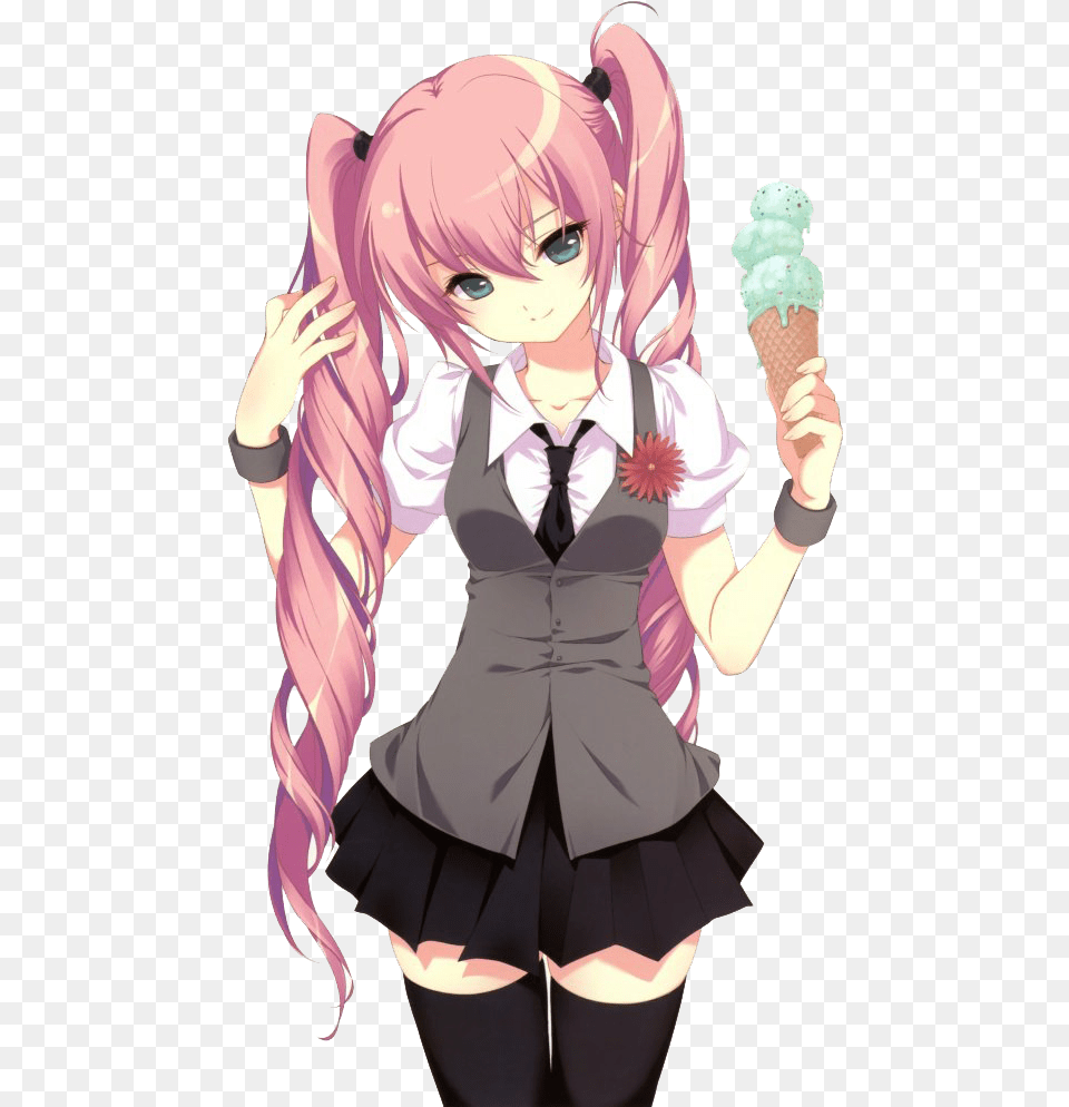Thumb Anime Girl Pink Hair Ponytails, Adult, Publication, Person, Female Free Png Download
