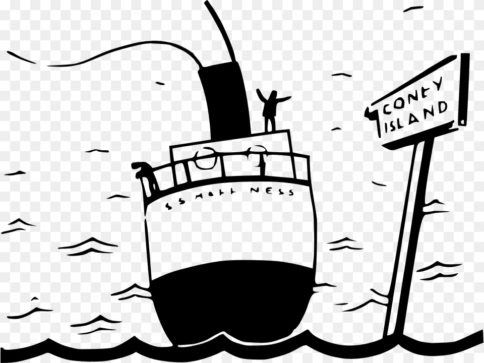 Thumb Image Black And White Cartoon Of A Ship, Gray Free Png