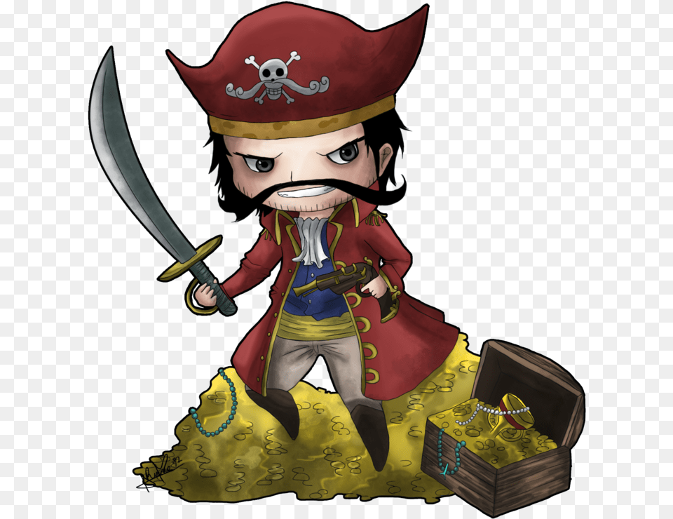 Thumb Image One Piece Gol D Roger Chibi, Person, Pirate, Sword, Weapon Free Png