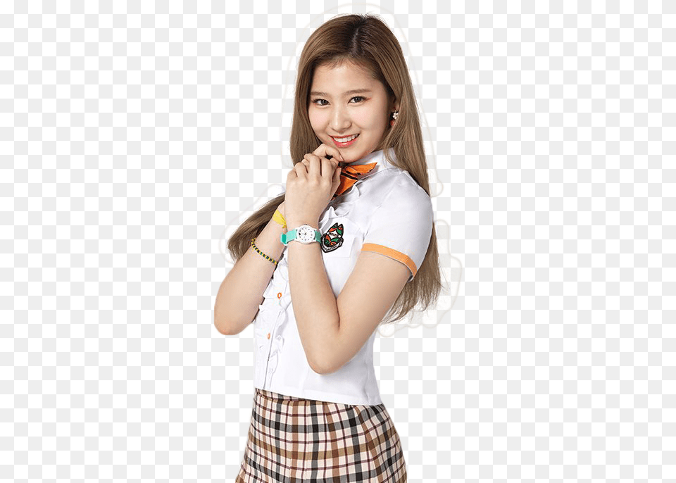 Thumb Twice Sana School Uniform, Clothing, Face, Happy, Hat Png Image