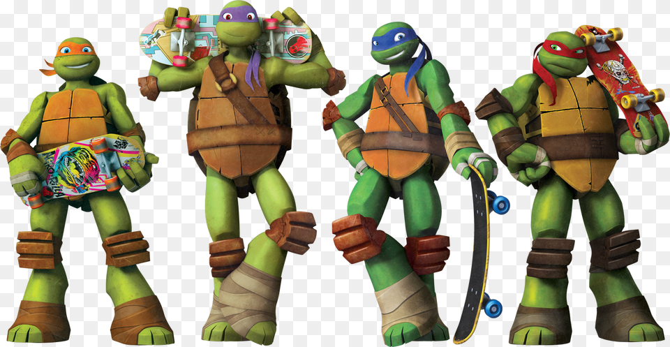 Thumb Teenage Mutant Ninja Turtles With Skateboards, Toy, Baby, Person, Skateboard Free Png