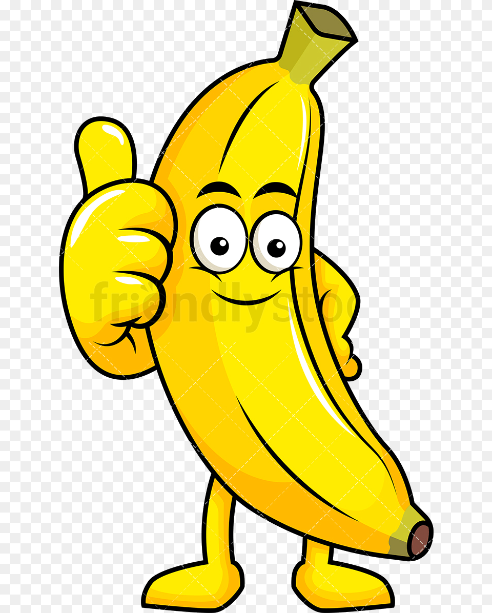 Thumbs Up Banana Mascot Making Gesture Vector Cartoon Clip Art Banana Cartoon, Food, Fruit, Plant, Produce Free Transparent Png