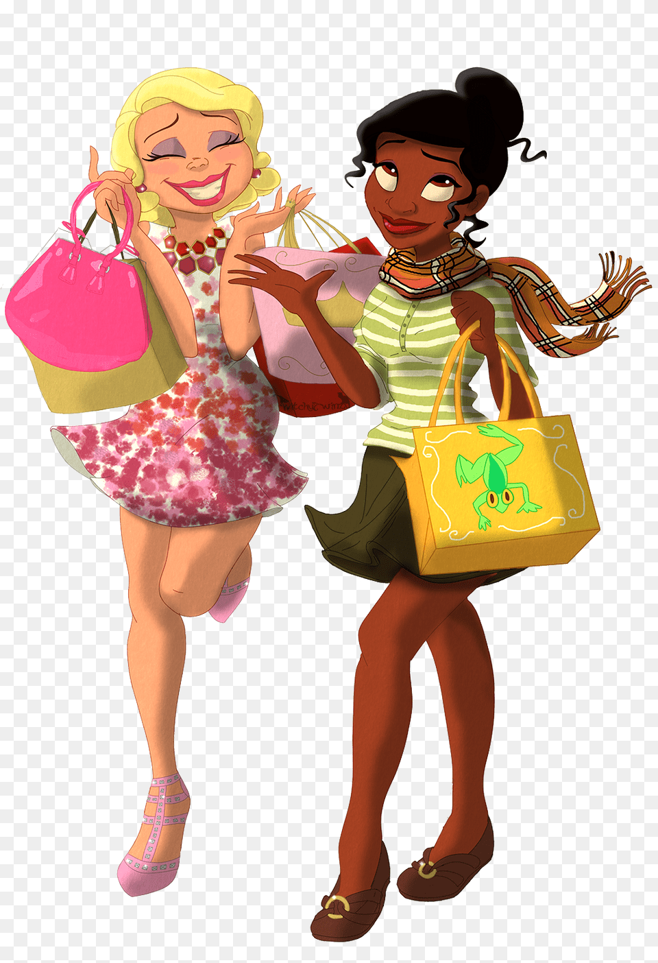 Tiana And Lottie Modern Disney Au Commission By Witchytwinzy Modern Disney Princess Tiana, Accessories, Person, Handbag, Shopping Free Transparent Png