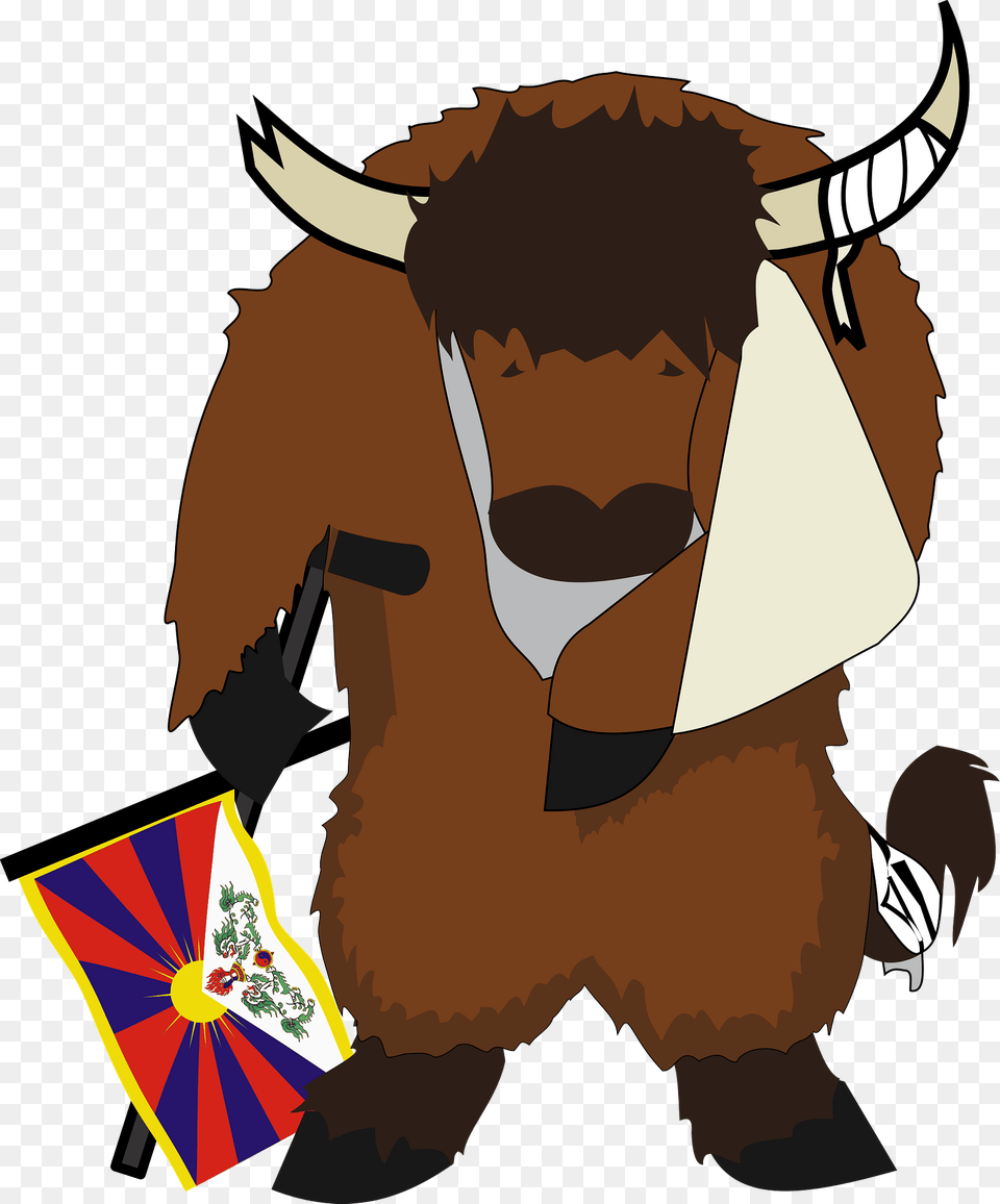 Tibetan Bull With Arm In A Sling And Wrapped Horn Clipart, Person, Animal, Buffalo, Mammal Png Image