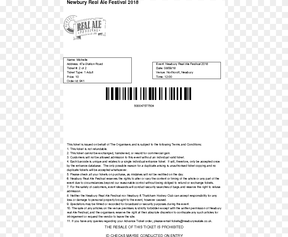 Ticket 941 1 Document, Page, Text Png Image