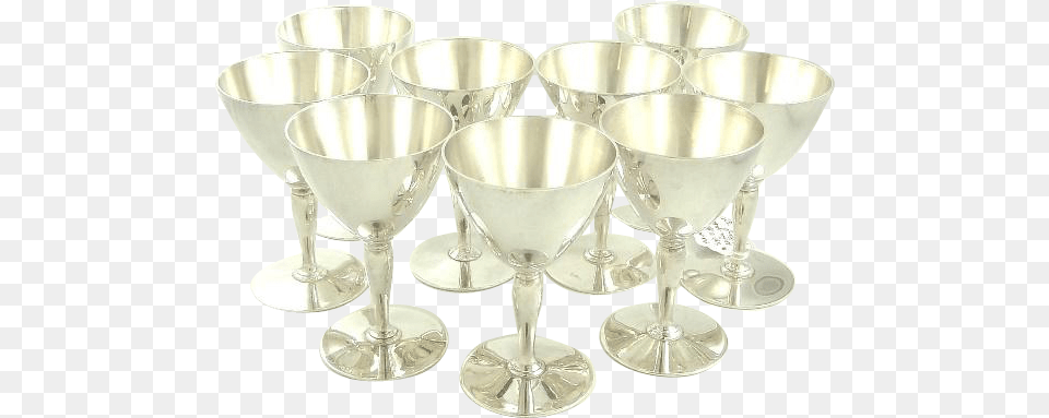 Tiffany Sterling Silver Martini Glasses Set Of Ten Silver, Glass, Goblet Png Image