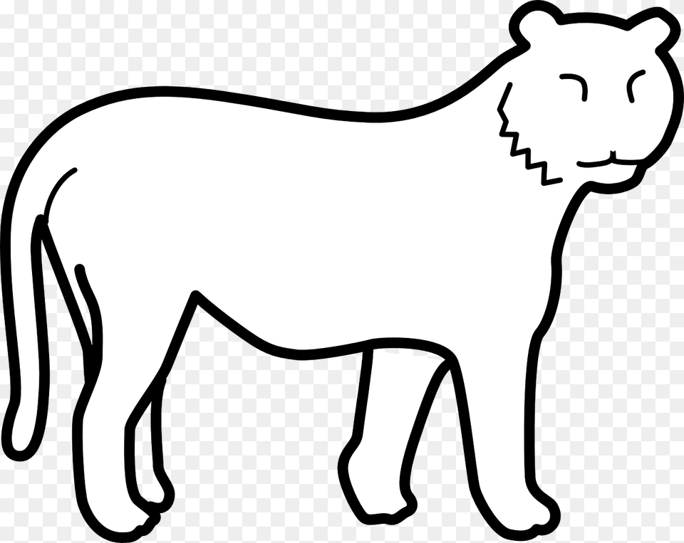 Tiger Blank No Stripes Outline White Stand Watch Tiger Without Stripes Clipart, Animal, Bear, Mammal, Stencil Free Transparent Png