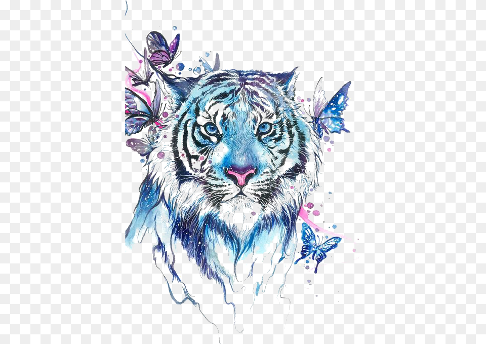 Tiger Butterfly Abziehtattoo Flash Tiger And Horse Tattoo, Art, Animal, Wildlife, Mammal Png Image