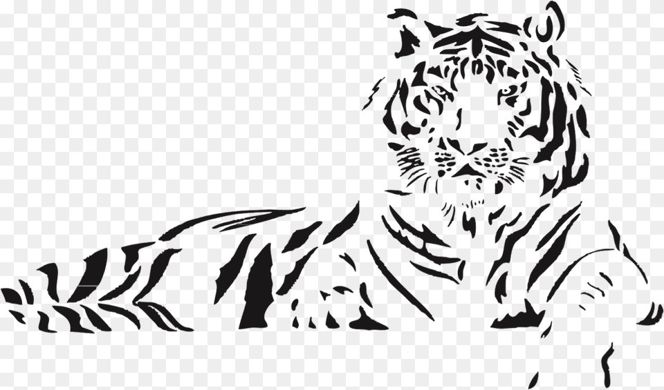 Tiger By Black And White, Animal, Wildlife, Mammal, Stencil Png Image