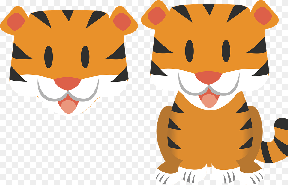 Tiger Cartoon Flat, Plush, Toy, Animal, Mammal Free Png