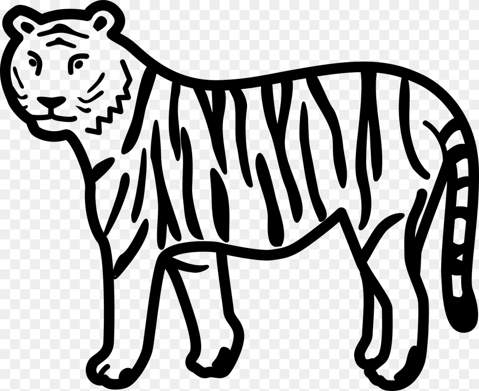 Tiger Clipart Black And White, Stencil, Animal, Mammal, Wildlife Png