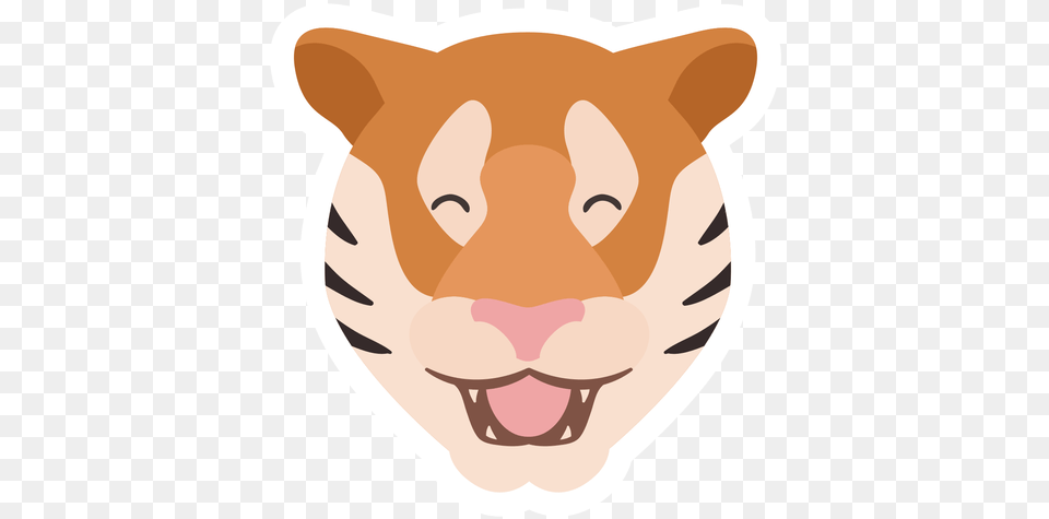 Tiger Happy Stripe Head Flat Sticker Transparent U0026 Svg Happy Tiger Face, Snout, Body Part, Mouth, Person Free Png Download