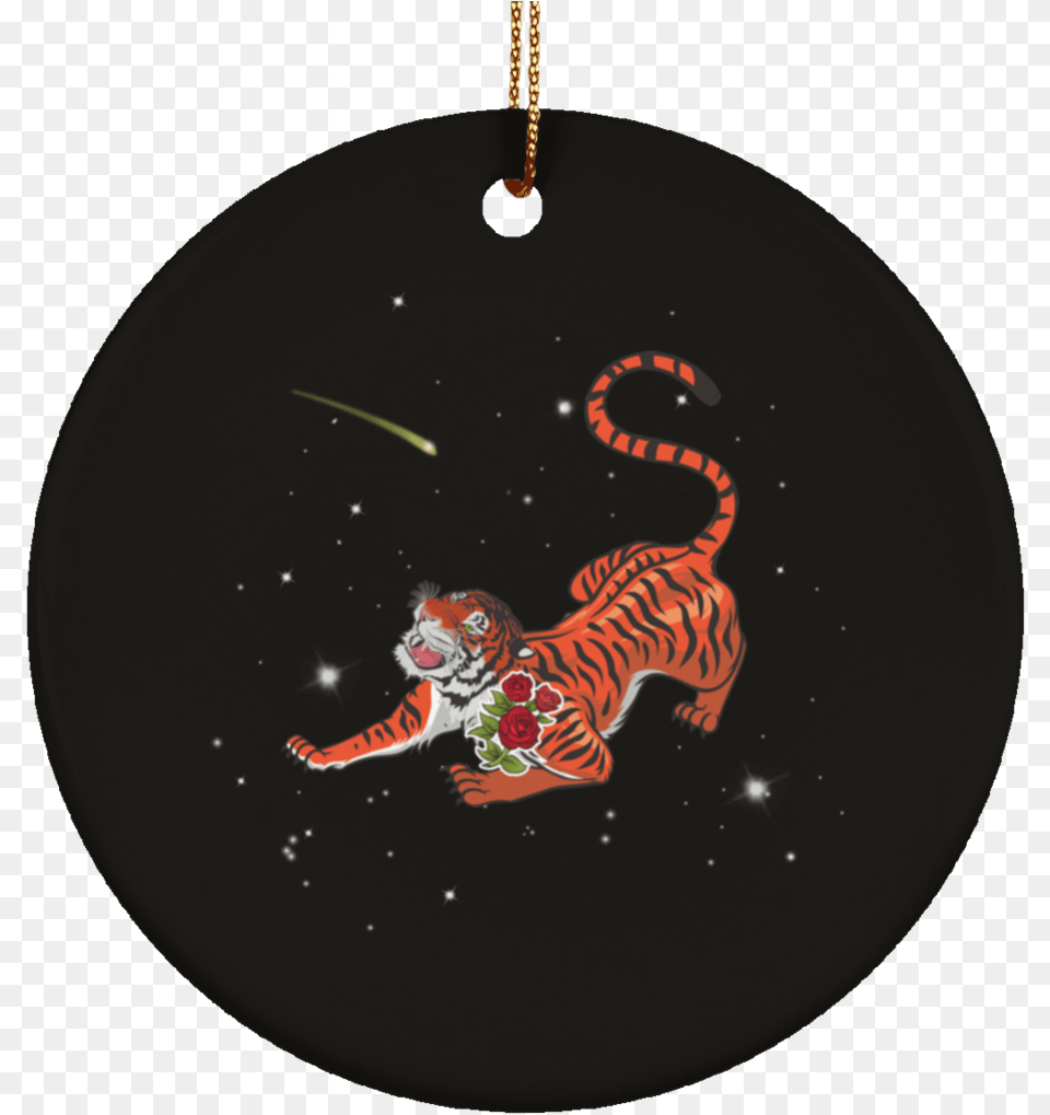 Tiger In Stars Ceramic Circle Tree Ornament Illustration, Animal, Mammal, Wildlife Free Transparent Png