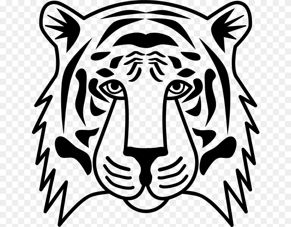 Tiger Lion Roar Line Art Drawing, Gray Free Png Download