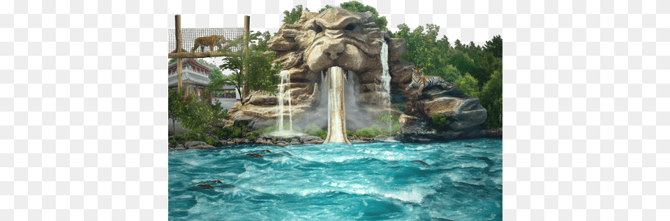 Tiger Rock At Land Of The Tiger Tiger Rock Chessington World Of Adventures, Water, Outdoors, Nature, Animal Free Png
