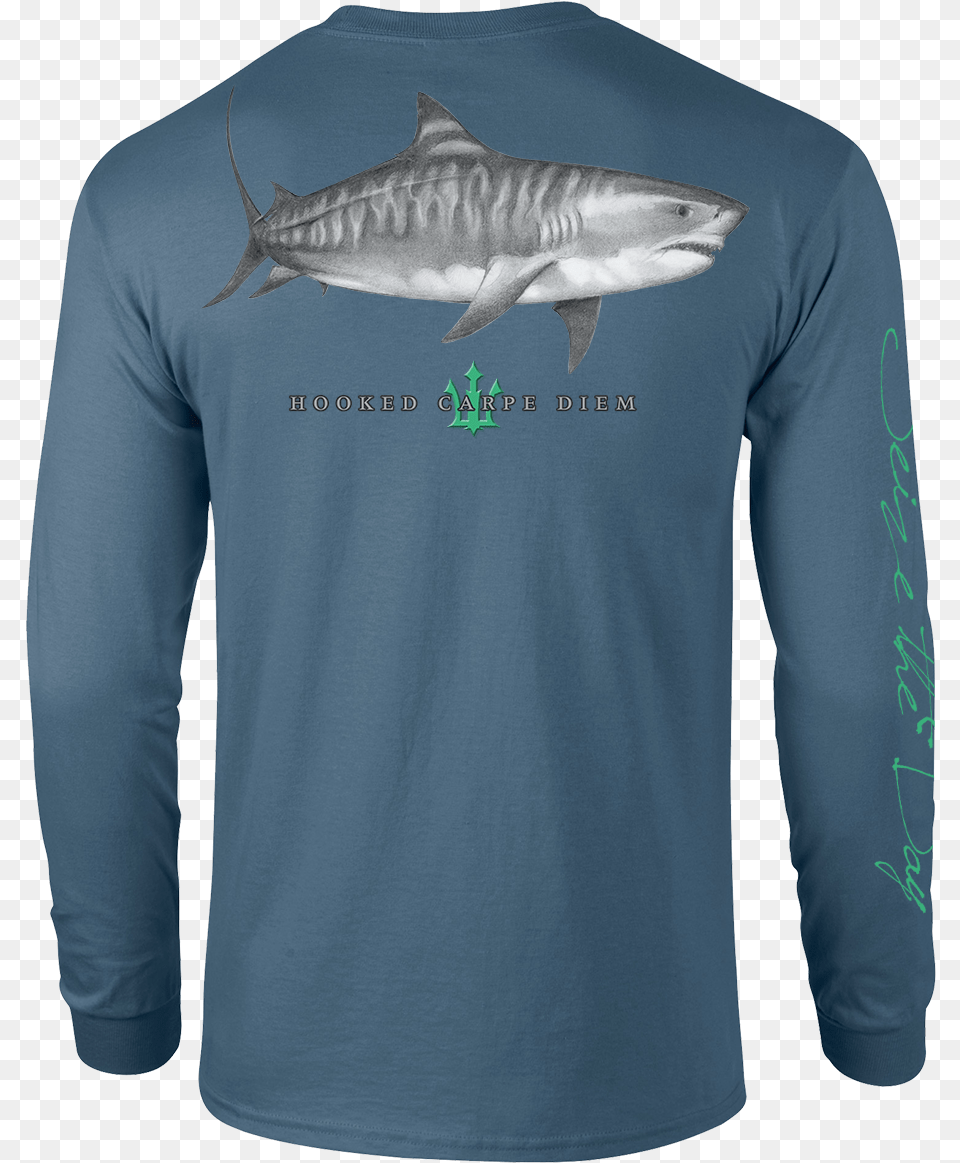 Tiger Shark T Shirt Long Sleeve Hooked Carpe, Clothing, Long Sleeve, Animal, Fish Free Png