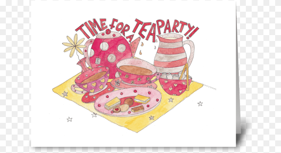 Time For A Tea Party Greeting Card Illustration, Home Decor, Pottery, Art, Food Free Png Download