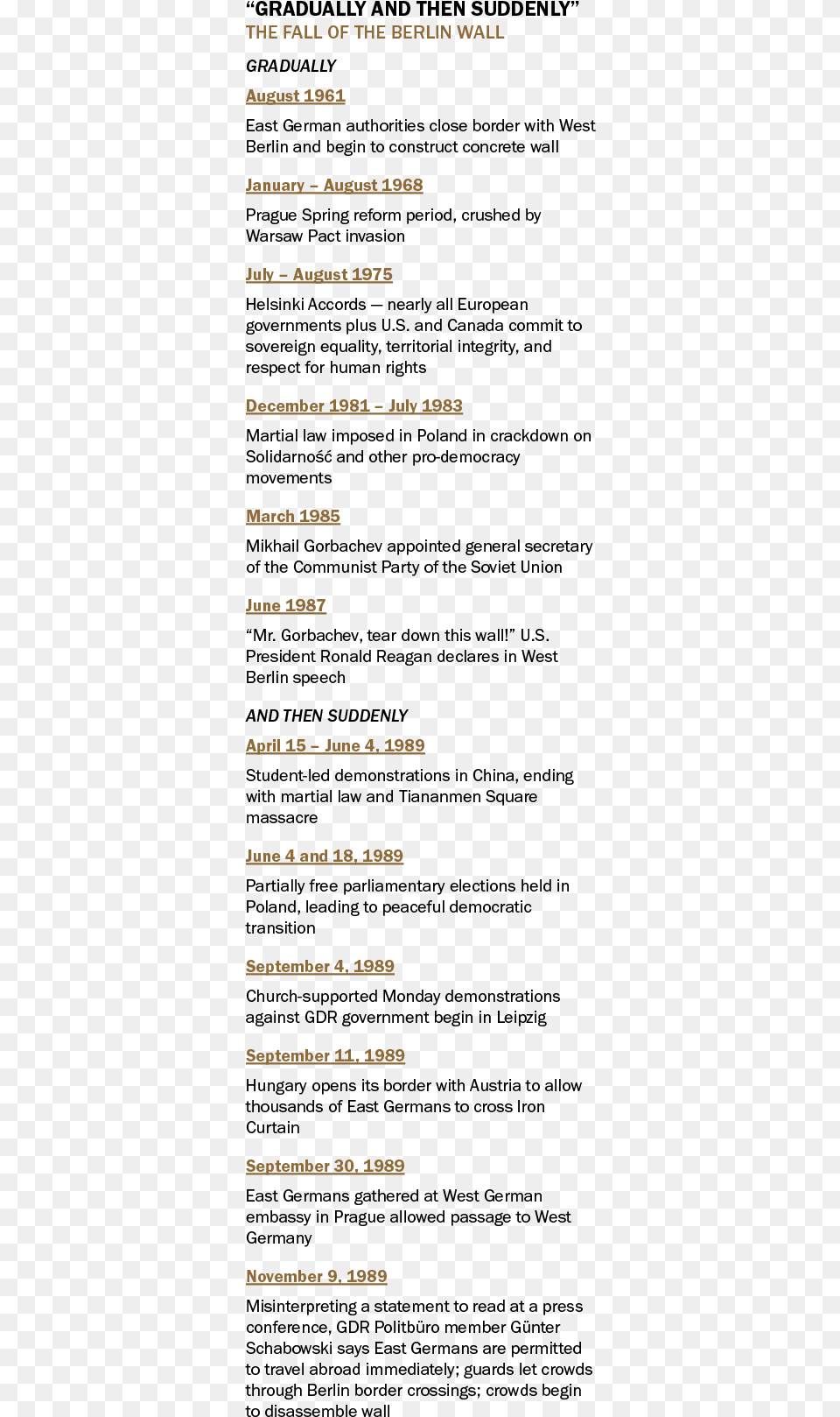 Timeline Of The Events Leading Up To The Fall Of The Hd Timeline Of Berlin Wall, Page, Text, File Free Png