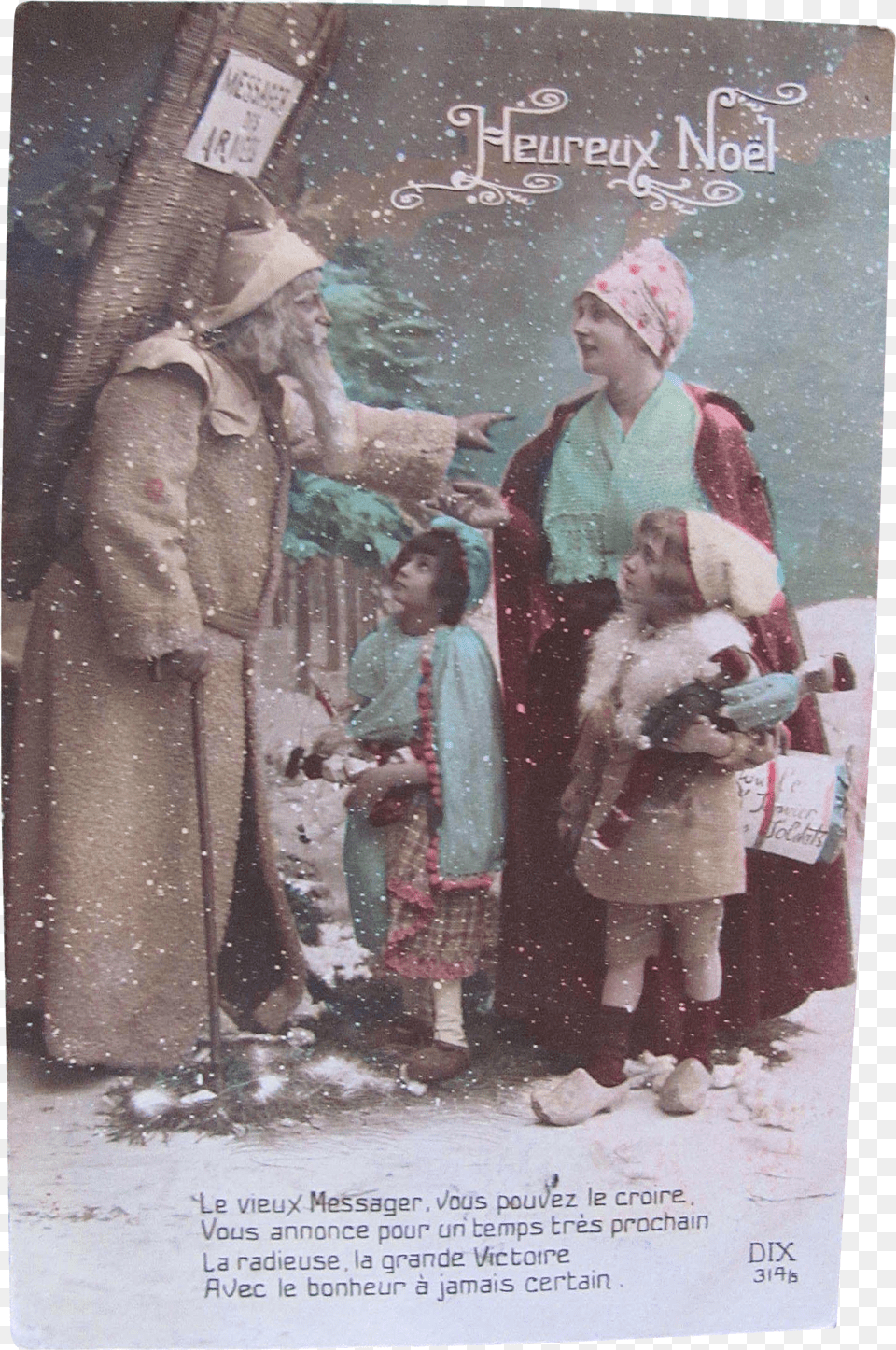 Tinted French Real Photo Christmas Postcard Santa Santa Claus Png Image