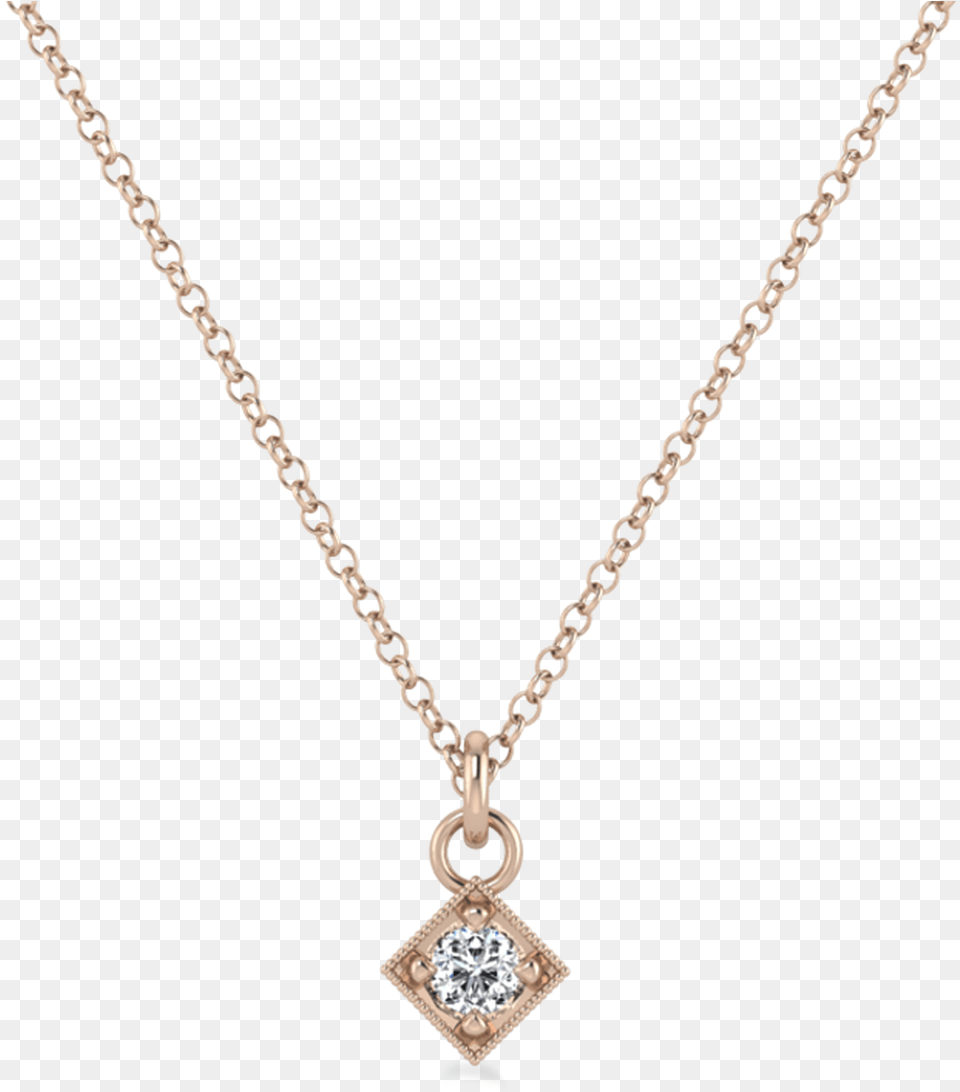 Tiny Square Diamond Necklace Rolo Cable Gold Chain, Accessories, Gemstone, Jewelry, Pendant Png Image