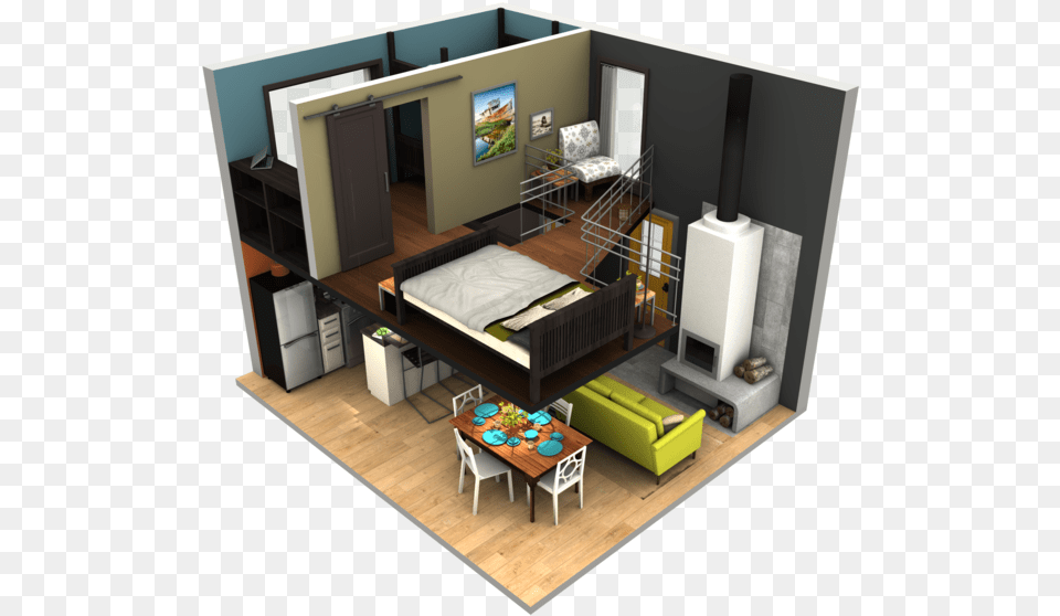 Tinyhousebigloft Tiny House Plans 3d, Indoors, Interior Design, Furniture, Bed Free Png