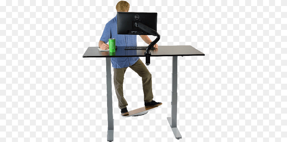 Tips For Switching To A Standing Desk Uncaged Ergonomics Electric Standing Up Desk, Table, Furniture, Person, Man Png