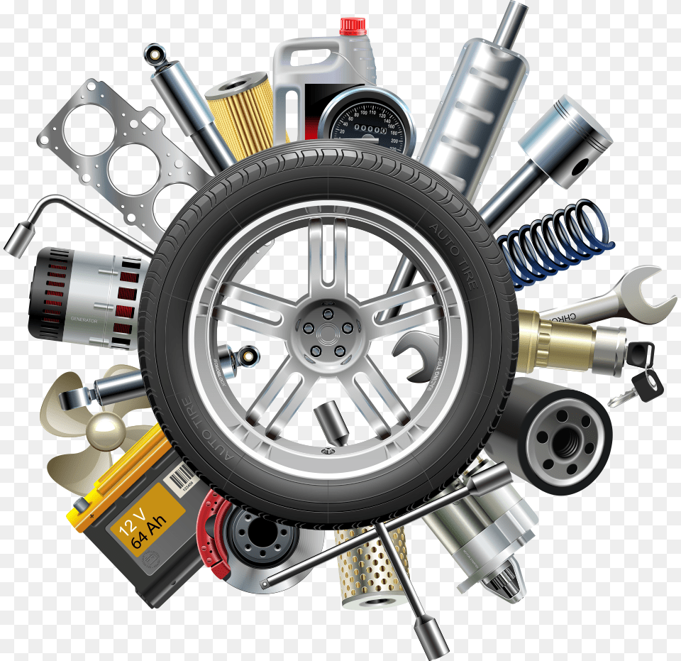 Tire Service Jeep Car Parts Vector Motor Clipart Spare Parts, Alloy Wheel, Vehicle, Transportation, Spoke Free Png Download