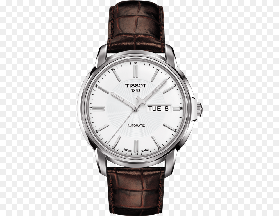 Tissot Automatics Iii Watch With Silver Dial And Brown Tissot Ballade Powermatic 80 Cosc, Arm, Body Part, Person, Wristwatch Free Png Download