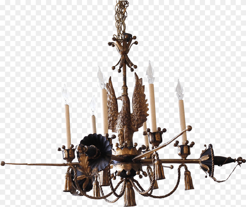 Tle Painted And Gilt Chandelier With Eagle And Swords Chandelier, Bronze, Lamp Free Png