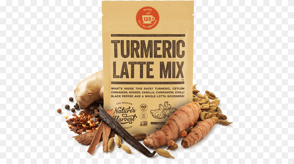 Tlm New Dec 17 Small Natures Harvest Turmeric Latte Mix, Food, Hot Dog, Produce Png
