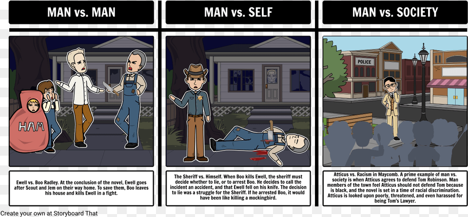 To Kill A Mockingbird Literary Conflict Storyboard Kill A Mockingbird Conflict, Book, Comics, Publication, Person Free Transparent Png