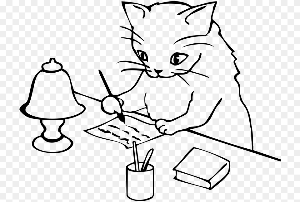 To Write A Letter Cat Writing, Gray Png Image
