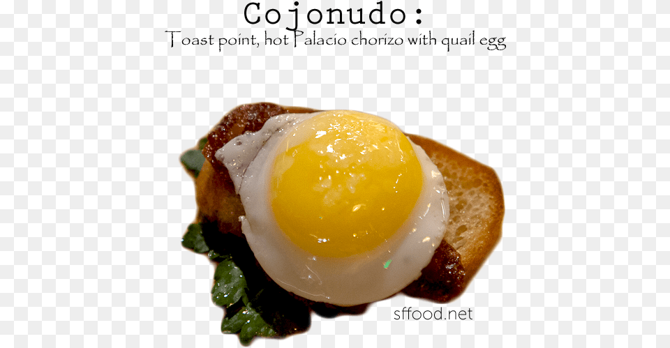 Toast Point Hot Palacio Chorizo Quail Egg At Beso Fried Egg, Food, Burger Png