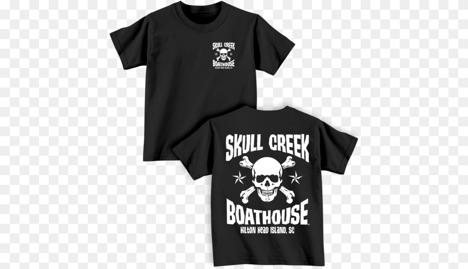 Toddler Skull T Shirt Black Skull Creek Boathouse Bar Restaurant Hilton Head Island, Clothing, T-shirt, Baby, Person Png