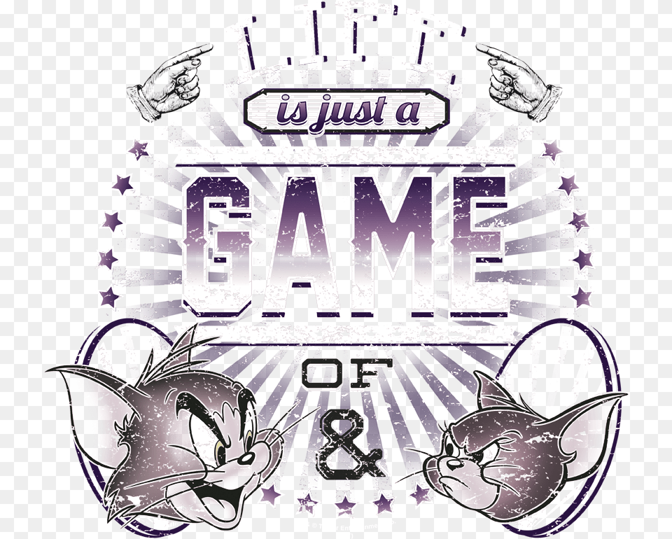 Tom And Jerry Life Is A Game Men39s Ringer T Shirt Graphics, Advertisement, Poster, Purple, Logo Free Transparent Png