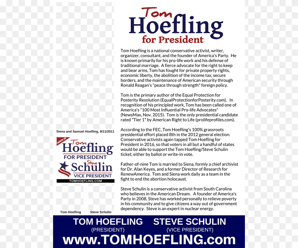 Tom Hoefling For President Flier 1 Tom Hoefling Us President, Advertisement, Poster, Text Free Transparent Png