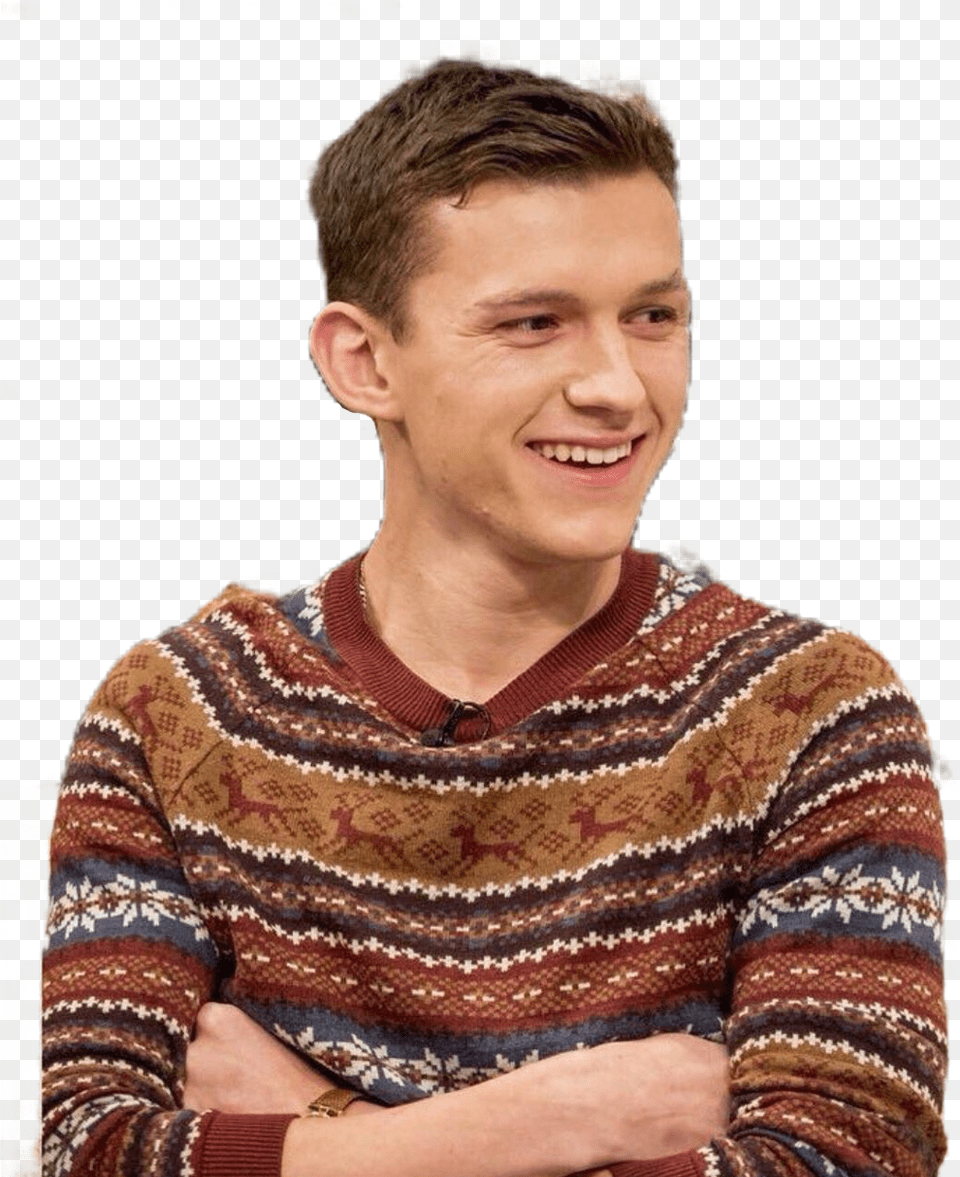Tom Holland Tomholland Spider Spiderman Spidermanhomeco Tom Holland Hair Back, Sweater, Clothing, Person, Head Png