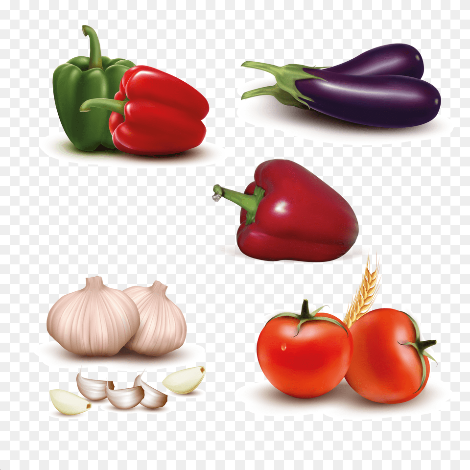 Tomato Garlic Green Pepper, Food, Produce, Bell Pepper, Plant Png Image