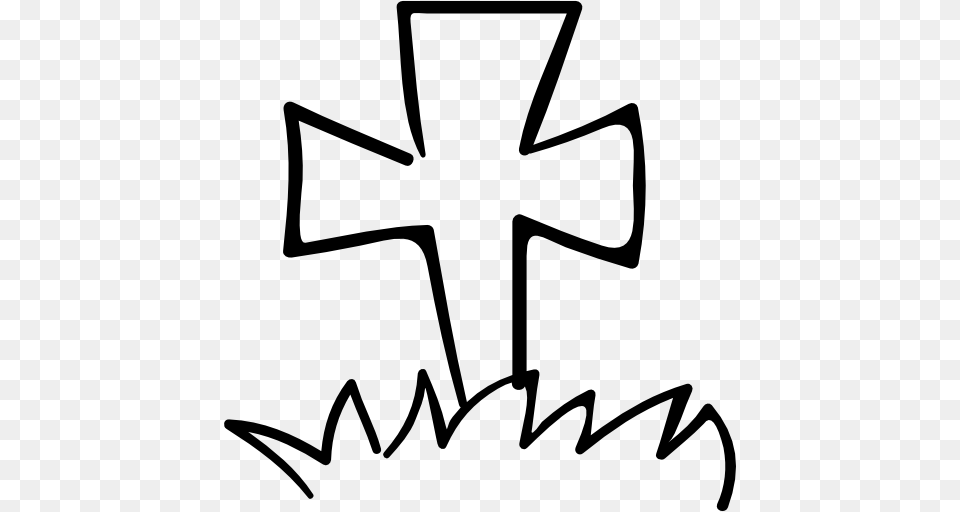 Tomb Cross Outline On Grass, Symbol, Emblem, Text, Stencil Free Transparent Png