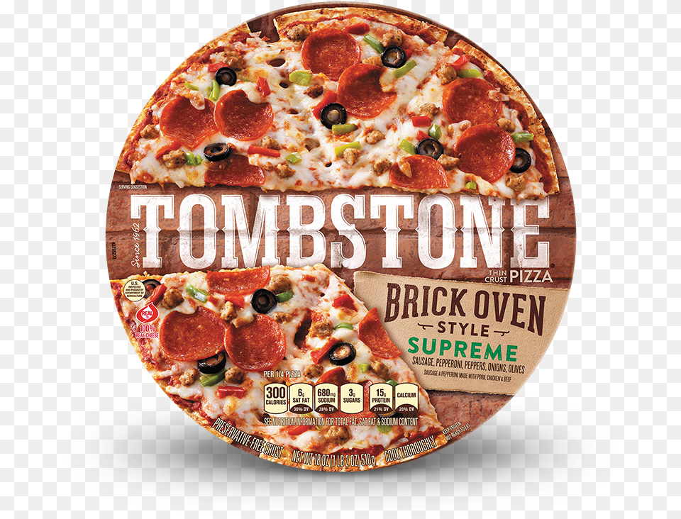 Tombstone Brick Oven Supreme Pizza Tombstone Brick Oven Style Thin Crust Sausage, Advertisement, Food, Poster Free Png Download