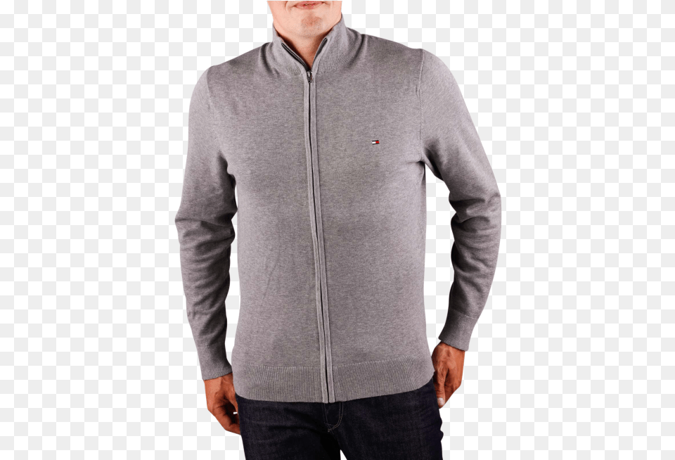 Tommy Hilfiger Compact Cotton Sweater Silver Fog Man, Clothing, Sleeve, Long Sleeve, Knitwear Png Image