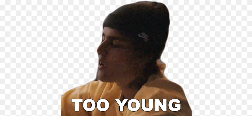 Too Young Justin Bieber Gif Photo Caption, Adult, Cap, Clothing, Hat Png Image