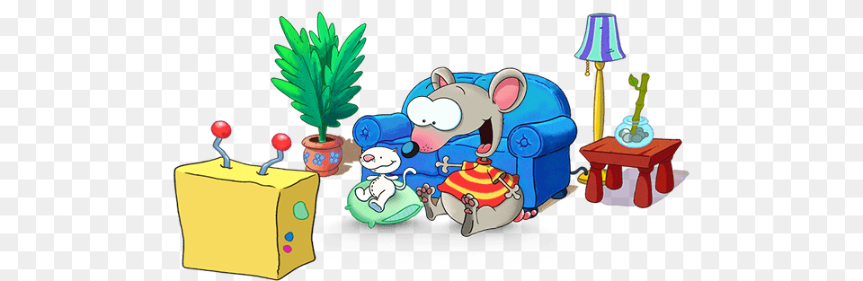 Toopy Binoo Watching Television, Plant, Lamp Png Image