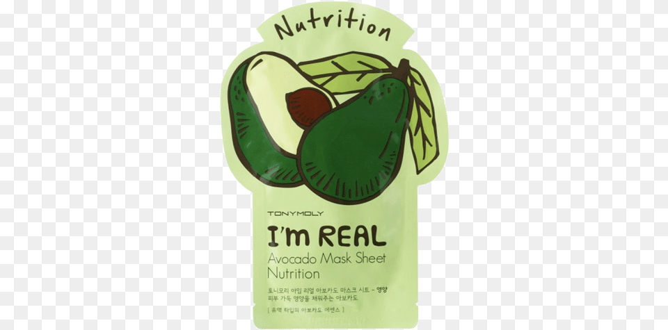 Top Face Masks Tony Moly I39m Real Avacado Sheet Mask Am Real Face Mask Transparent, Food, Fruit, Plant, Produce Png