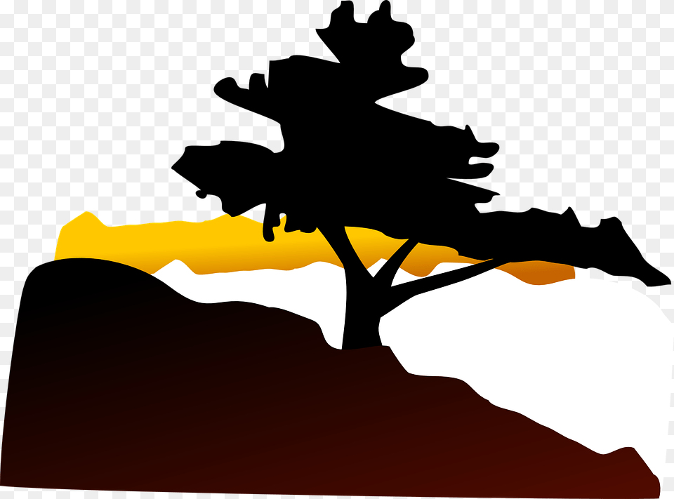 Top Of Grave On Hill With Tree Clipart, Silhouette, Plant, Outdoors, Person Free Transparent Png