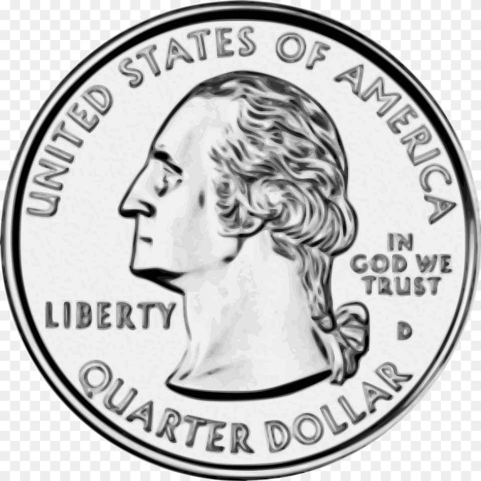 Top Quarter Coin Clipart Cdr Quarter Coin, Money, Dime, Face, Head Png Image