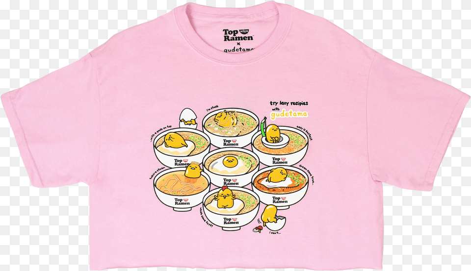 Top Ramen X Gudetama Pink Crop Short Sleeve, Clothing, Shirt, T-shirt Png Image